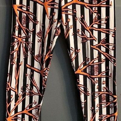 Vintage LulaRoe Halloween Leggings Tree Spider Webs Black White Striped One Size